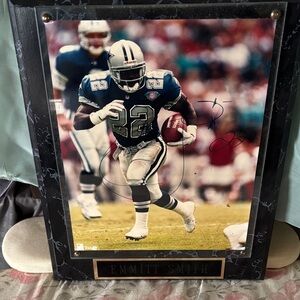 Emmitt Smith Autographed Football Plaque - Black Frame